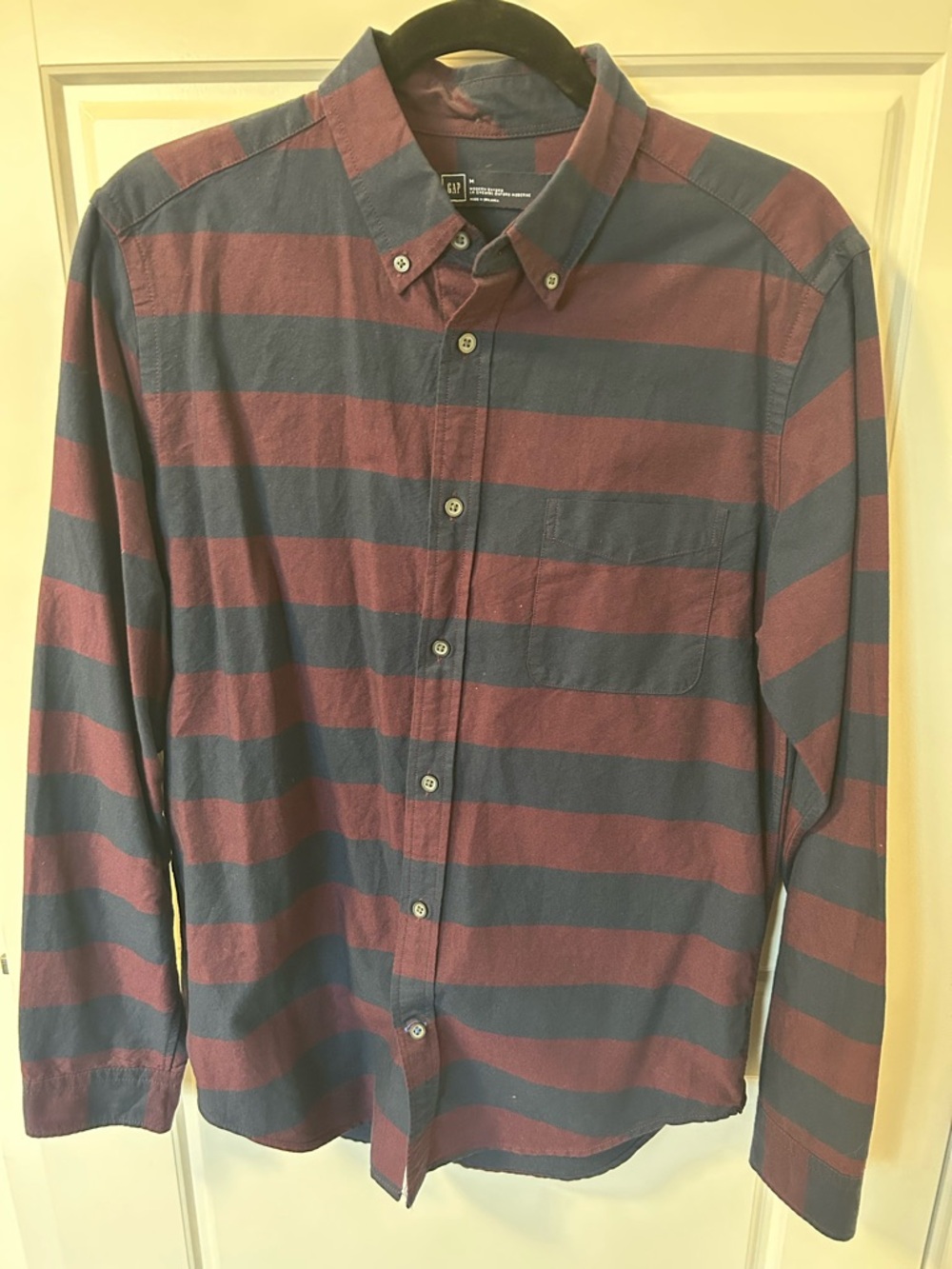 GAP Men's Striped Button-Down Shirt — Blue and Maroon